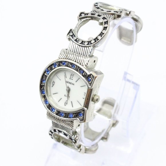 Vintage Geneva Elite Watch Women's Classic Rhinestones Bracelet Stainless Steel - Picture 1 of 8
